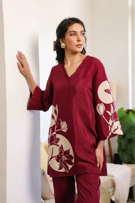Scarlet Wine Russian Silk Co-ord Set