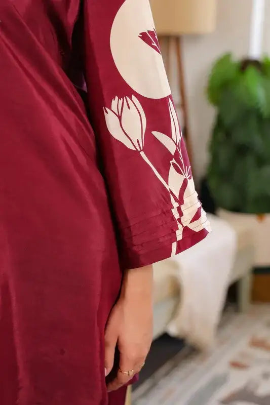 Scarlet Wine Russian Silk Co-ord Set