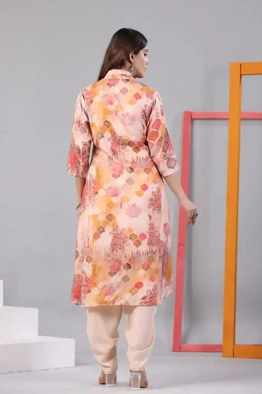 Peach Blossom High-Low Russian Silk Co-ord Set