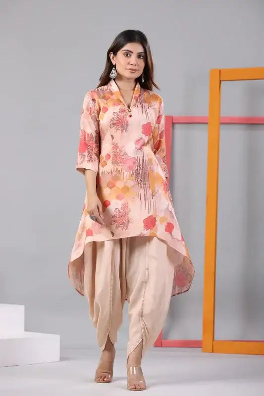 Peach Blossom High-Low Russian Silk Co-ord Set