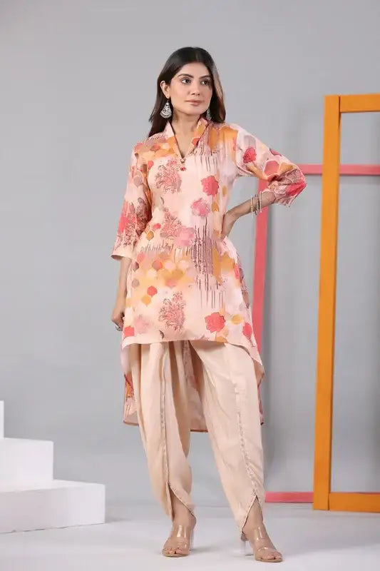 Peach Blossom High-Low Russian Silk Co-ord Set