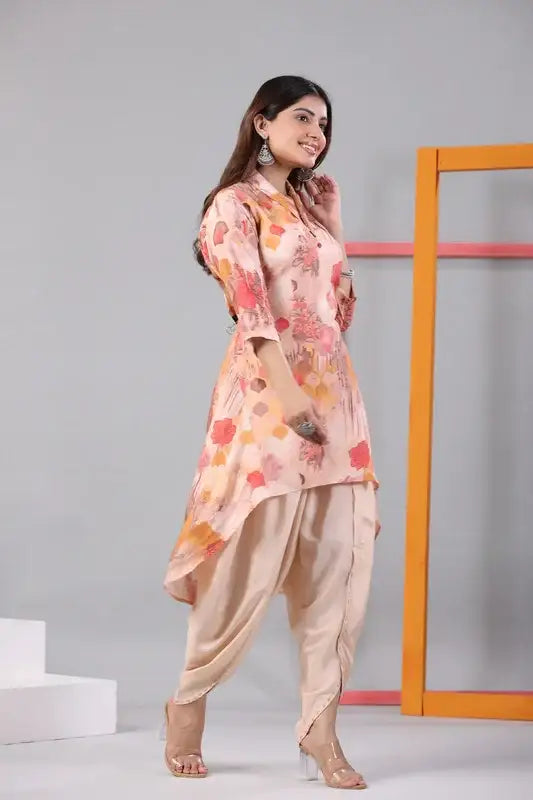 Peach Blossom High-Low Russian Silk Co-ord Set