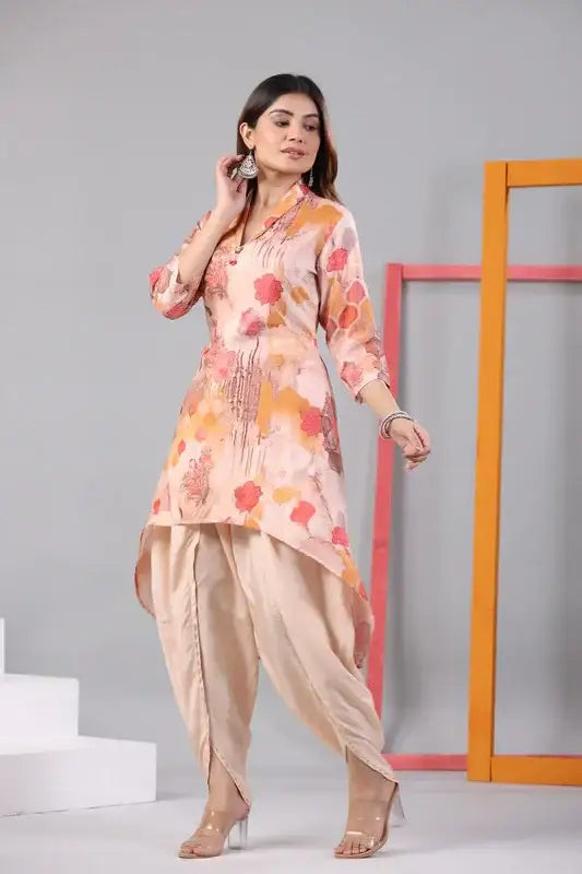 Peach Blossom High-Low Russian Silk Co-ord Set