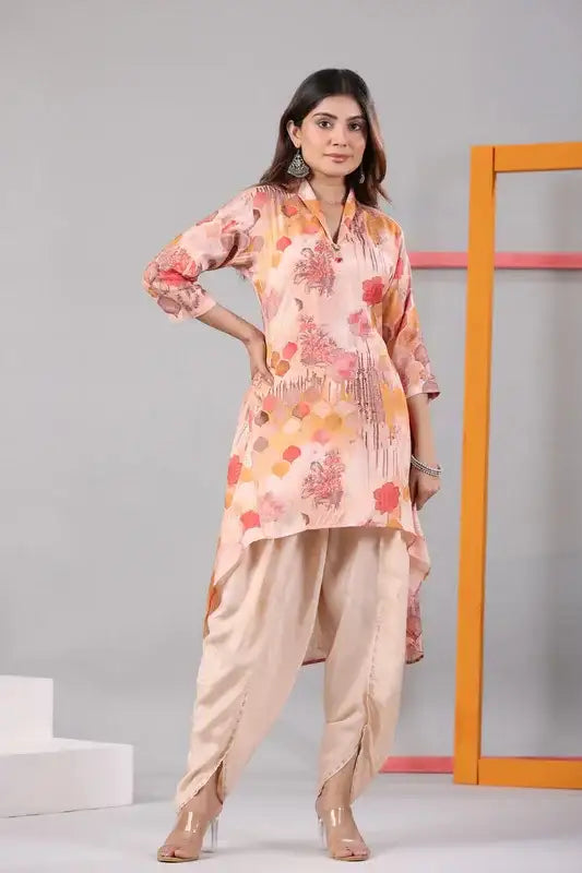 Peach Blossom High-Low Russian Silk Co-ord Set