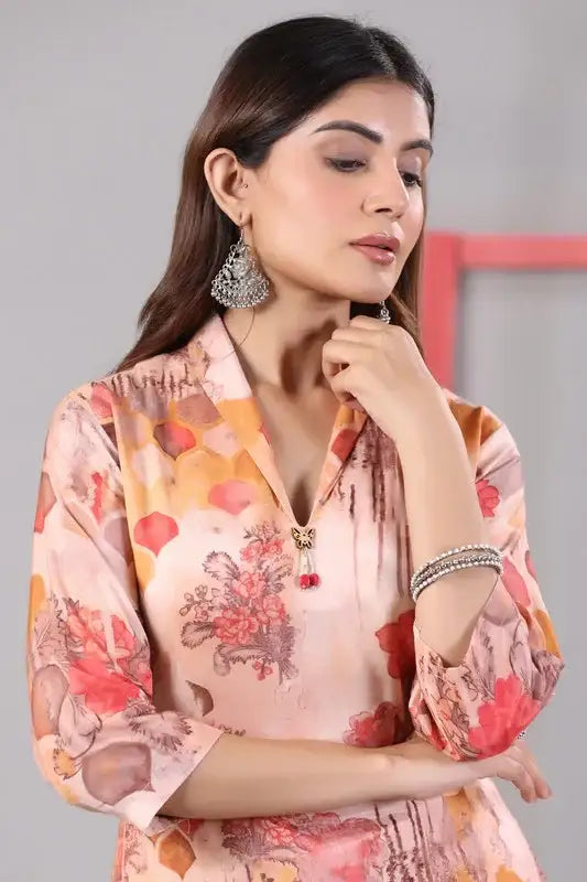 Peach Blossom High-Low Russian Silk Co-ord Set