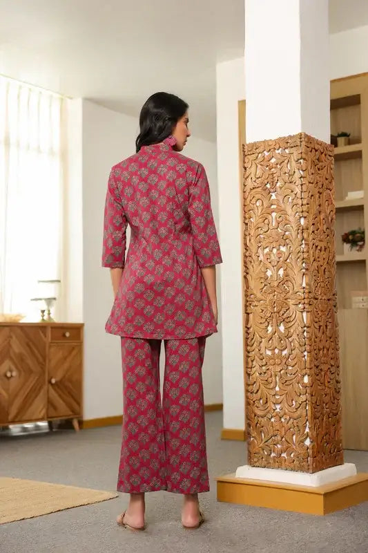 Aloha Mora on Maroon Cotton Co-ord Set