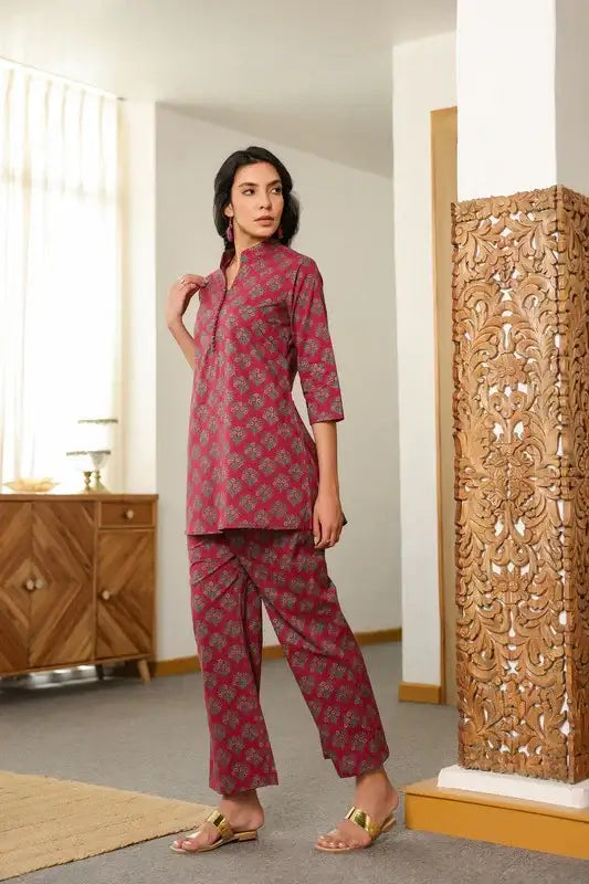 Aloha Mora on Maroon Cotton Co-ord Set