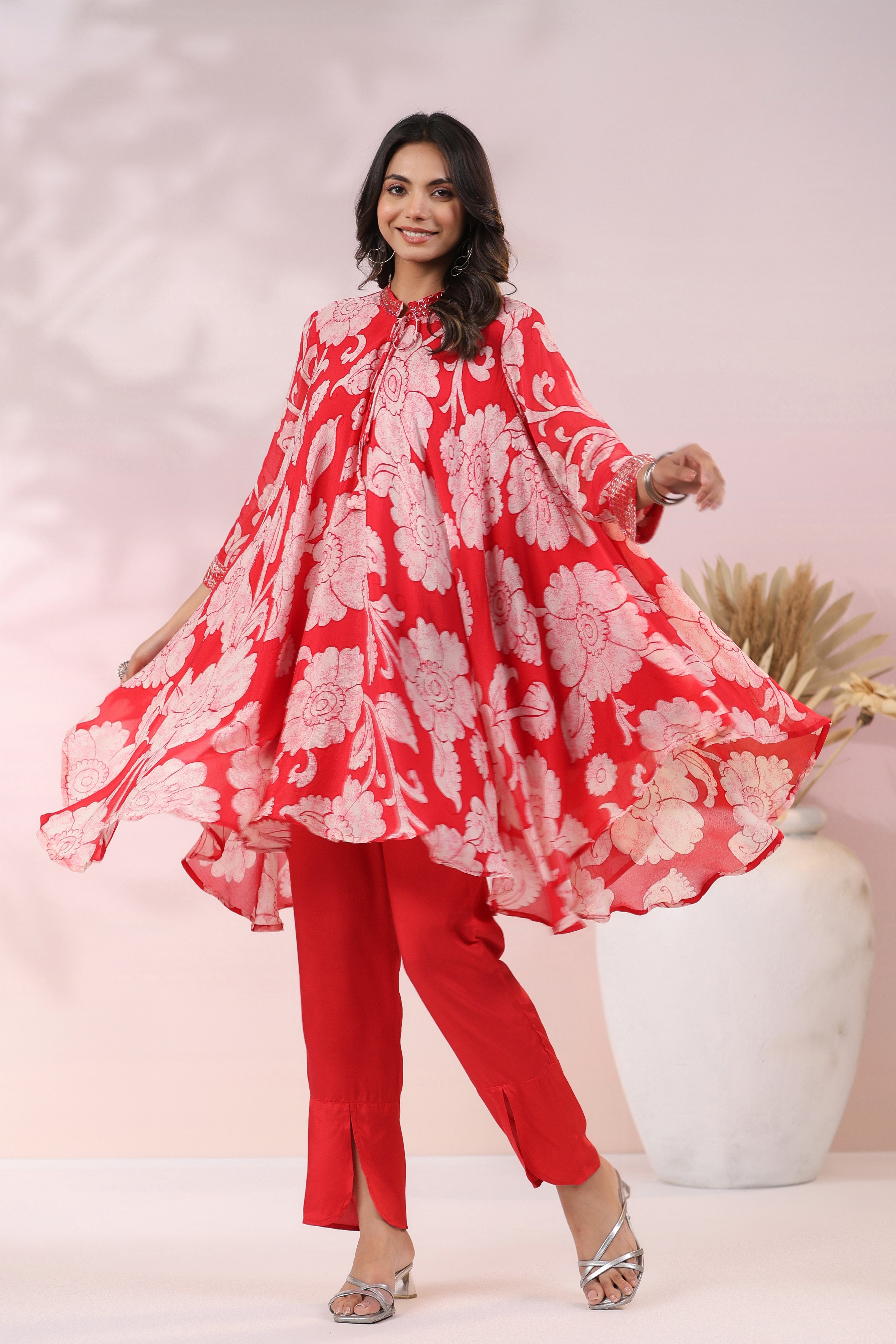 Merlot Floral Russian Silk Co-ord Set