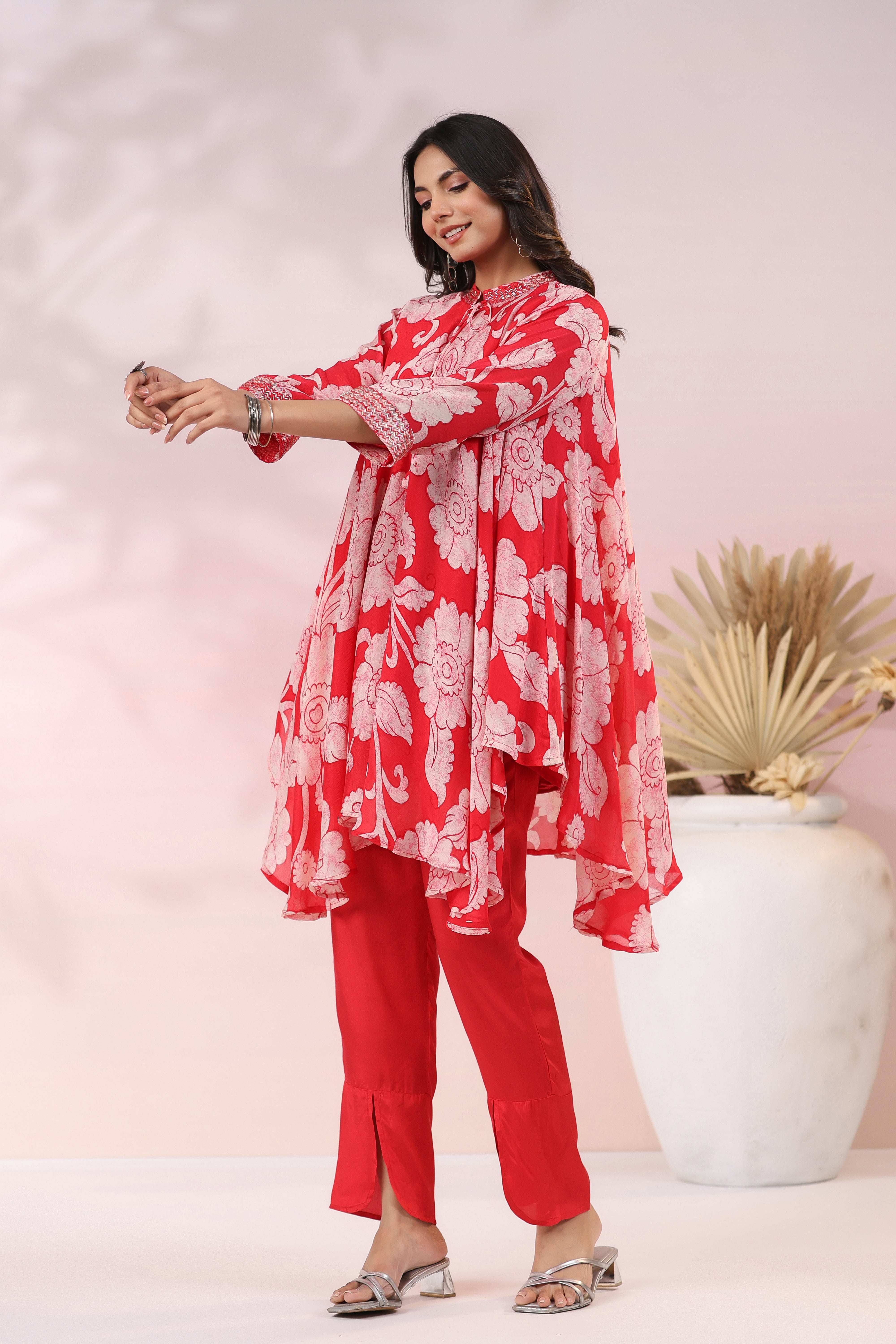 Merlot Floral Russian Silk Co-ord Set