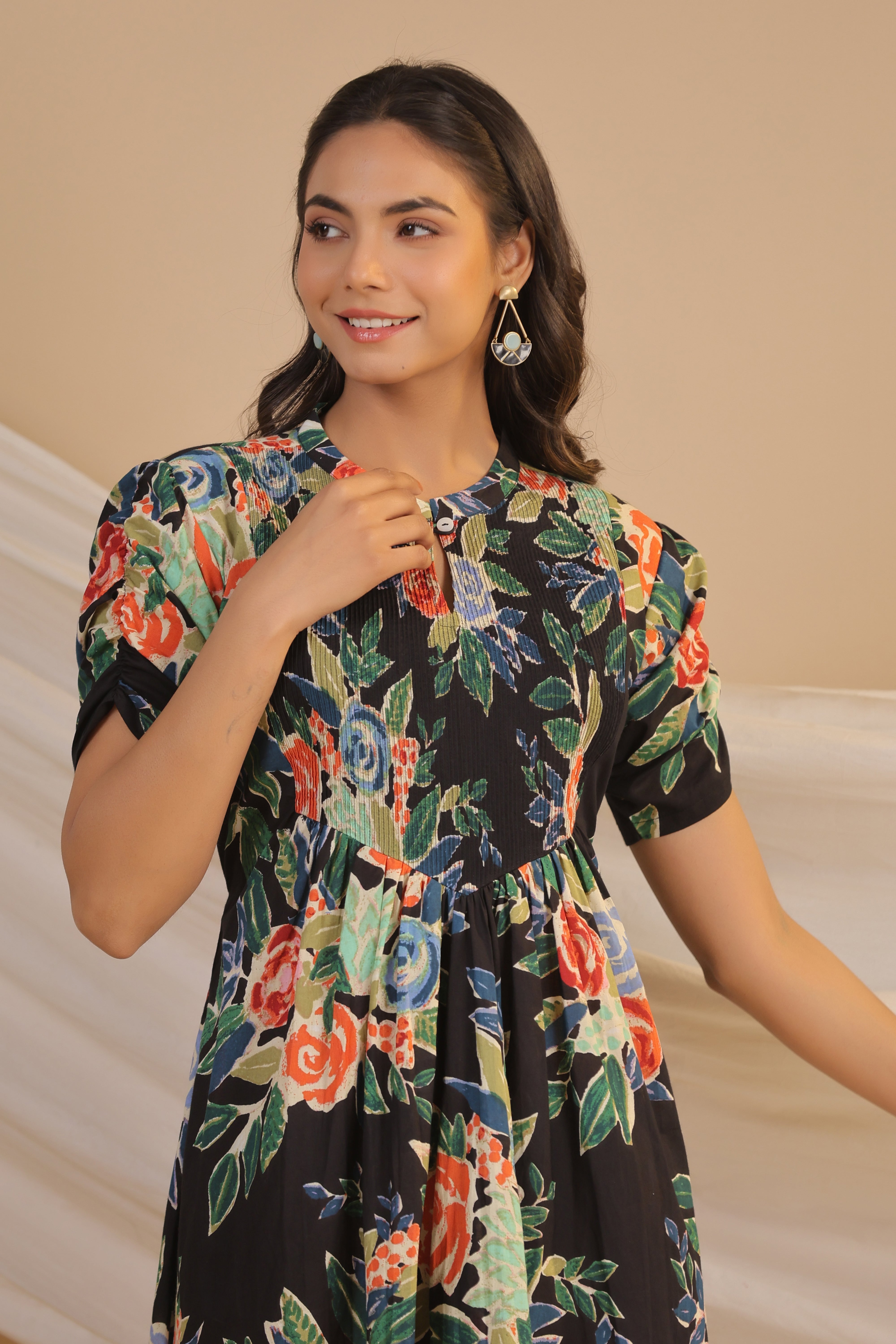 Nocturnal Blossom Cotton Dress