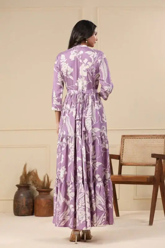 Lilac Floral Maxi Russian Silk Dress