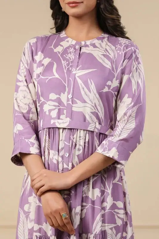 Lilac Floral Maxi Russian Silk Dress