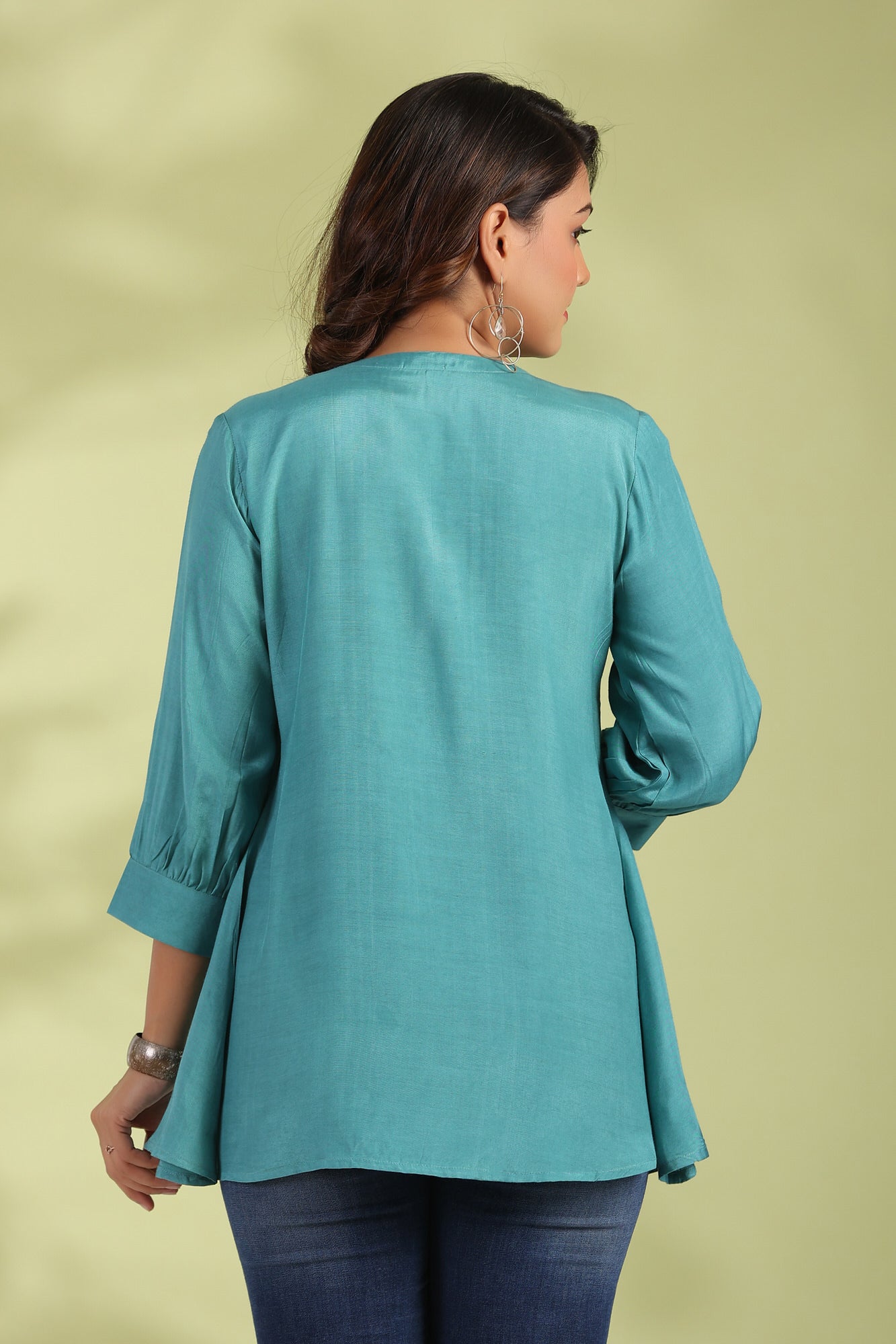 Turquoise Fleur Muslin Silk Top