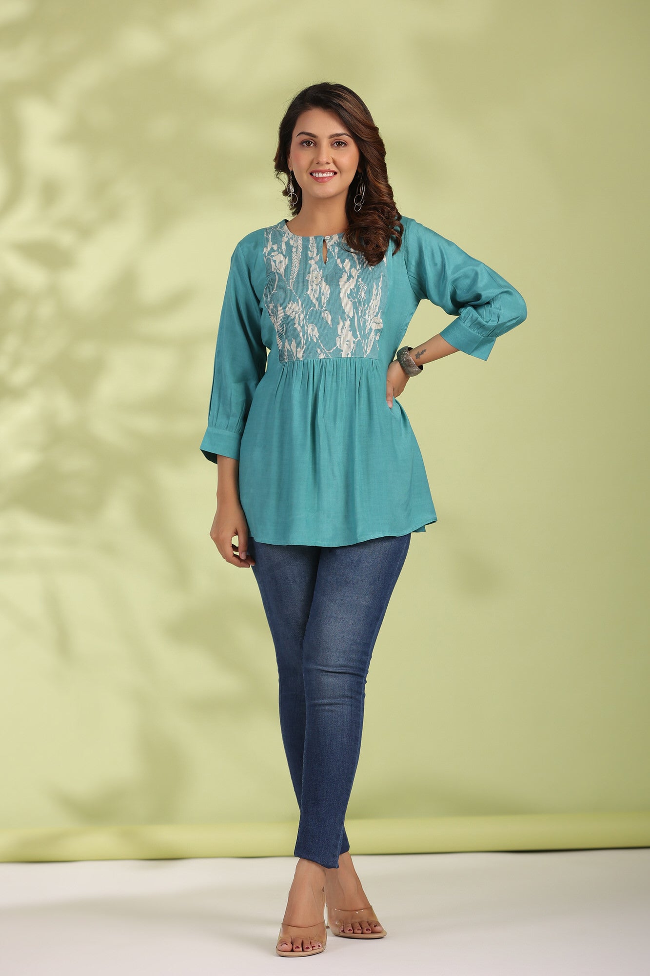 Turquoise Fleur Muslin Silk Top