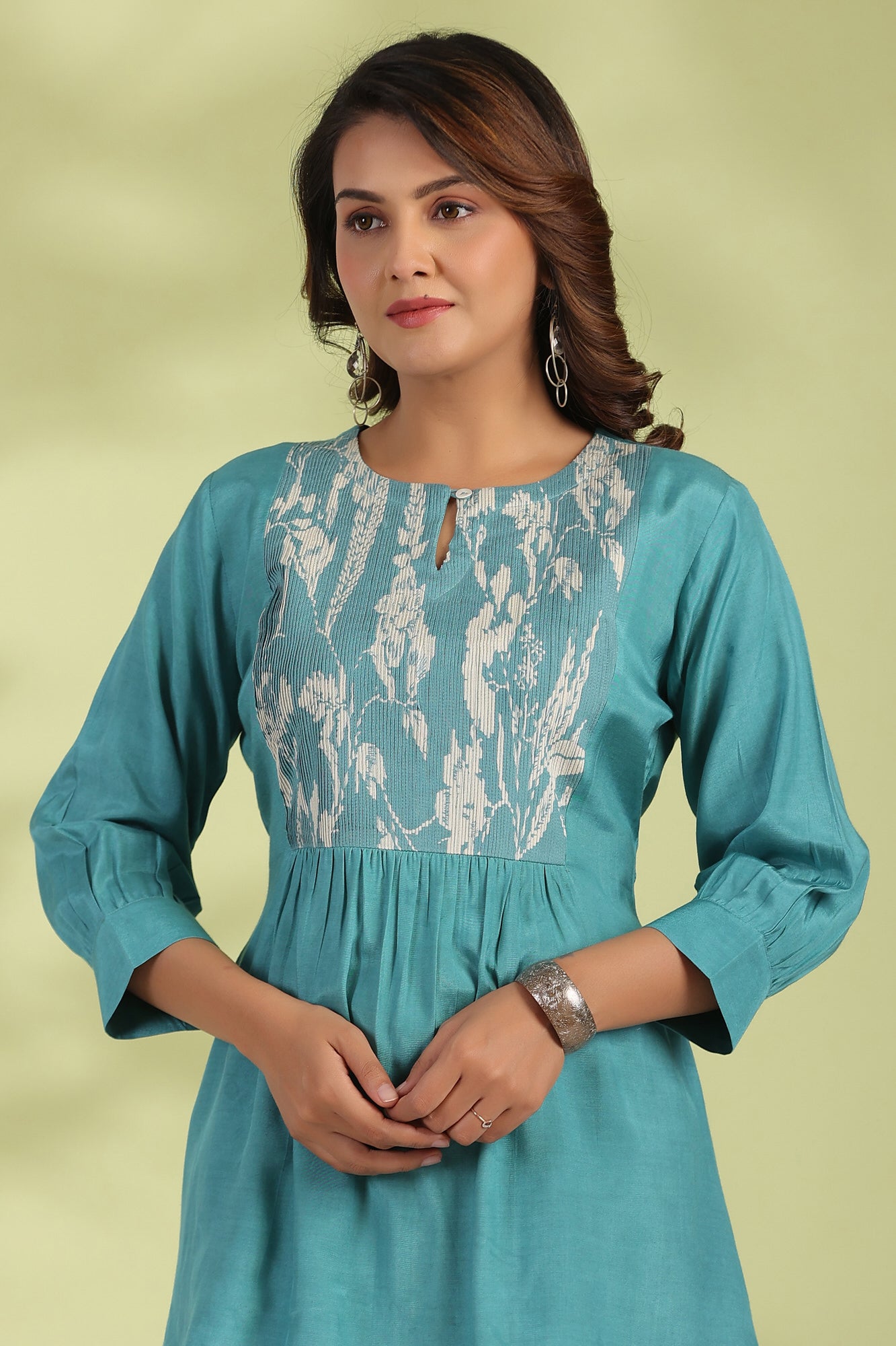 Turquoise Fleur Muslin Silk Top