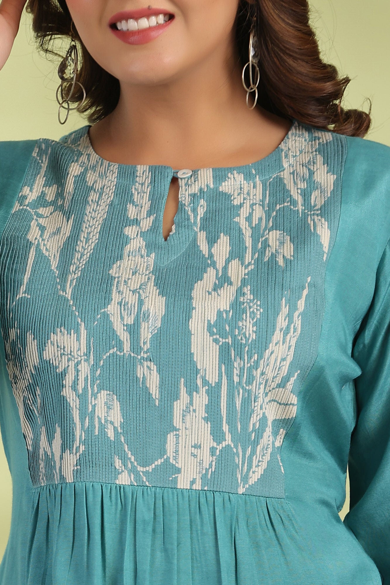 Turquoise Fleur Muslin Silk Top