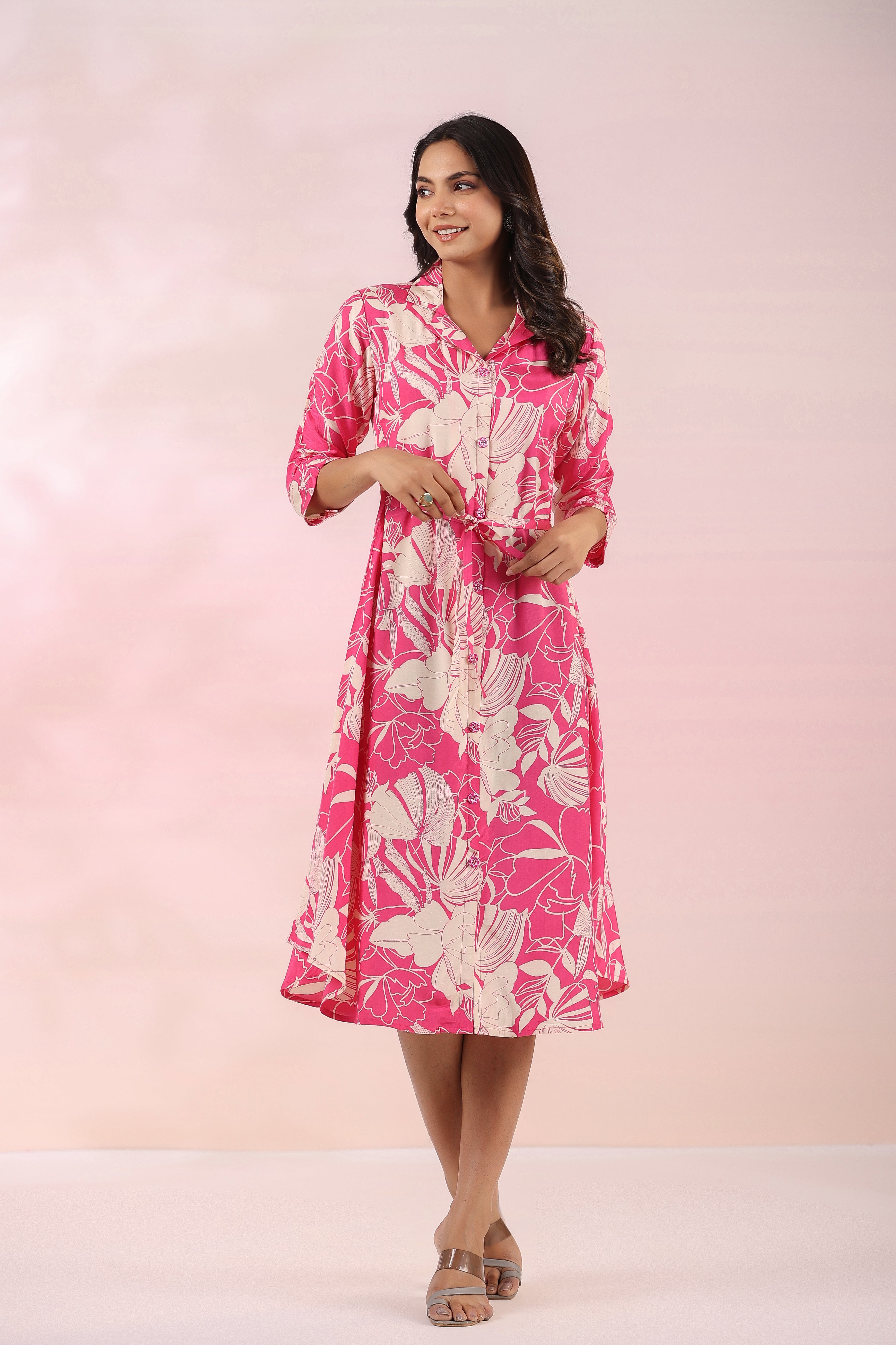 Cherry and Cream Floral Russian Silk Dress