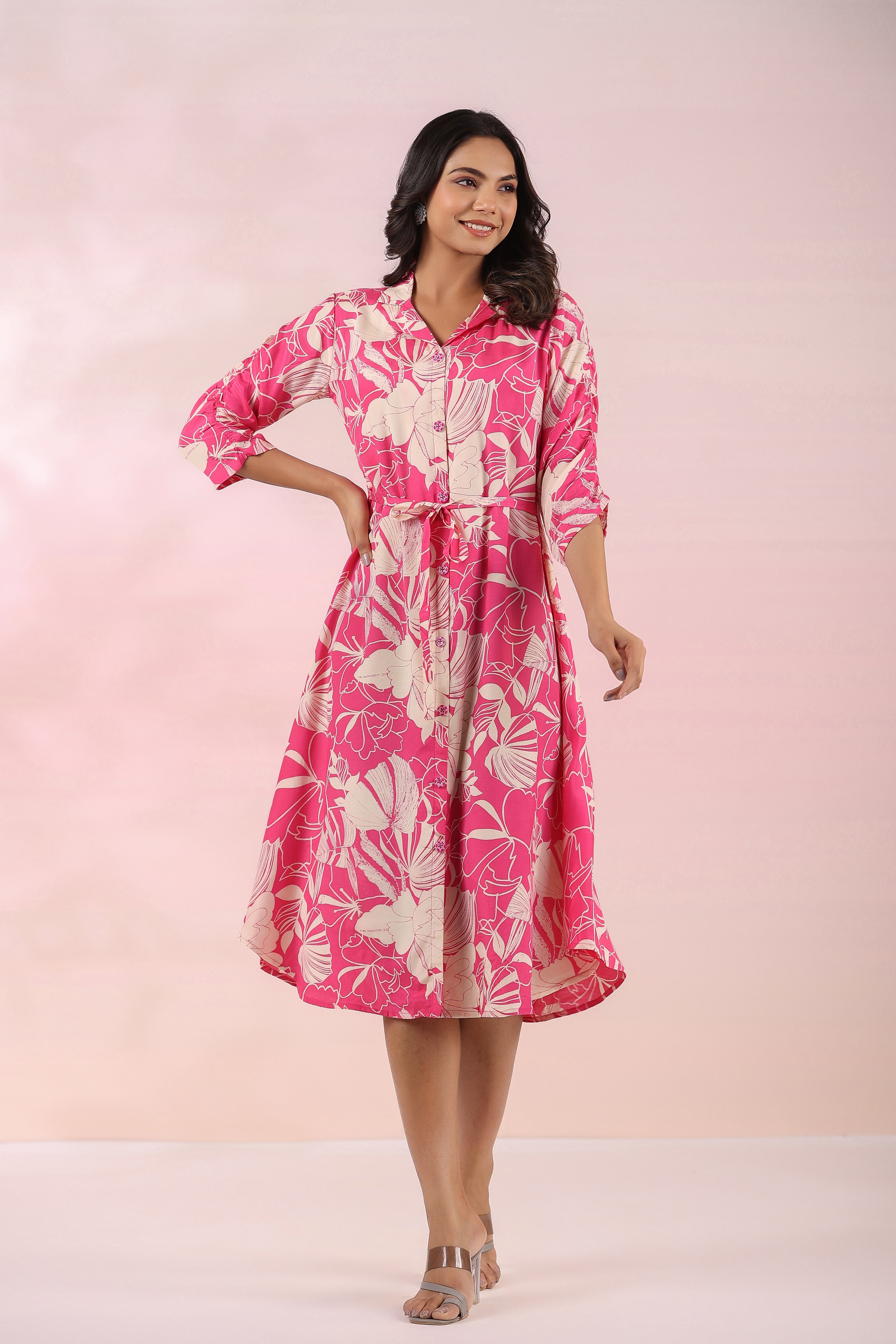 Cherry and Cream Floral Russian Silk Dress