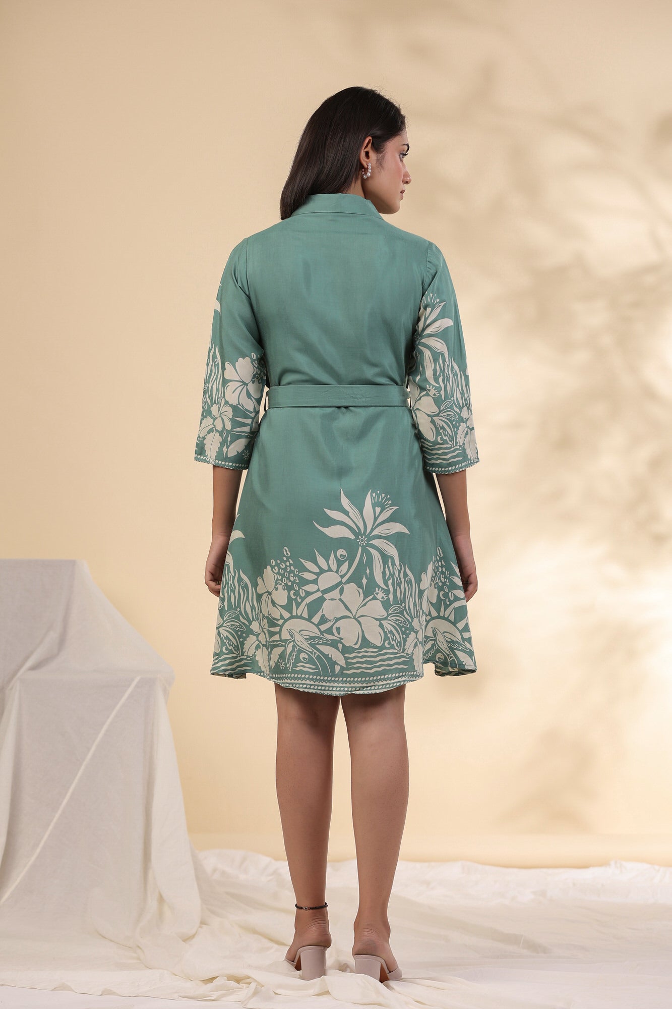Minty Meadow Floral Russian Silk Dress