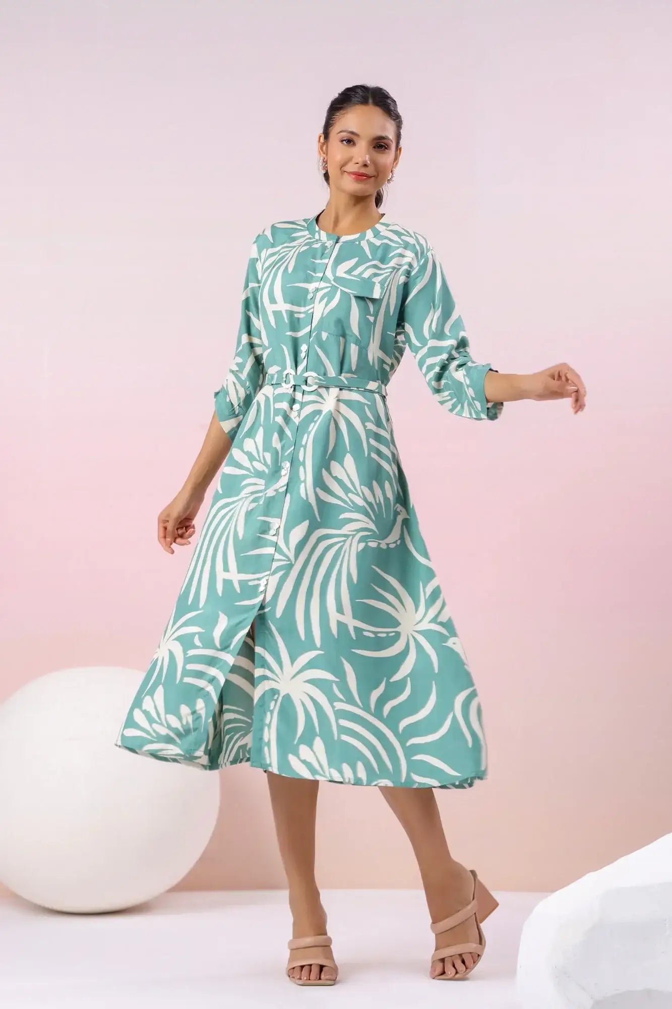 Coastal Paradise Teal Russian Silk Dress
