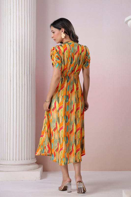 Abstract Bloom Button Dress