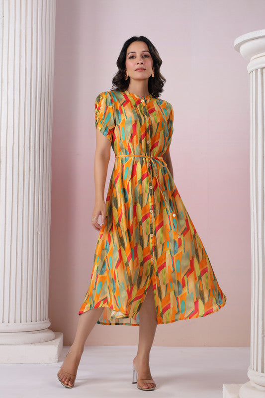 Abstract Bloom Button Dress
