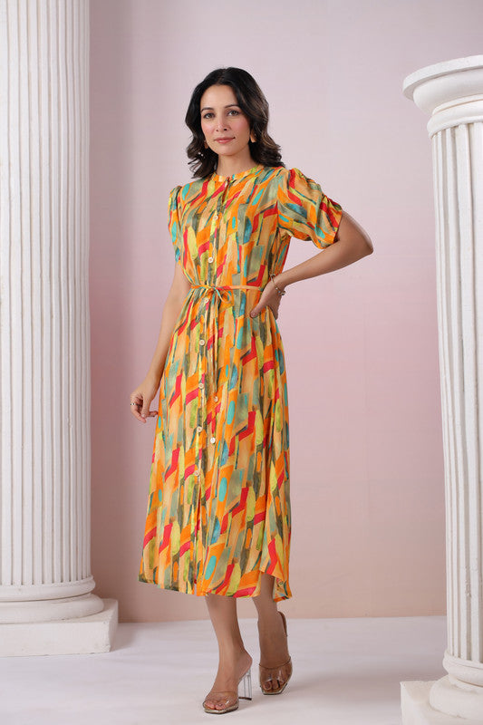 Abstract Bloom Button Dress