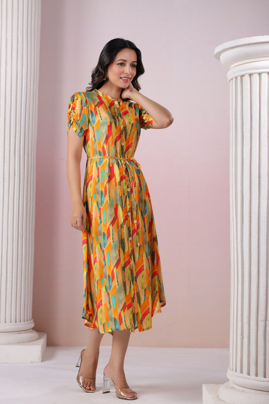 Abstract Bloom Button Dress