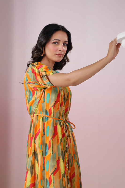 Abstract Bloom Button Dress
