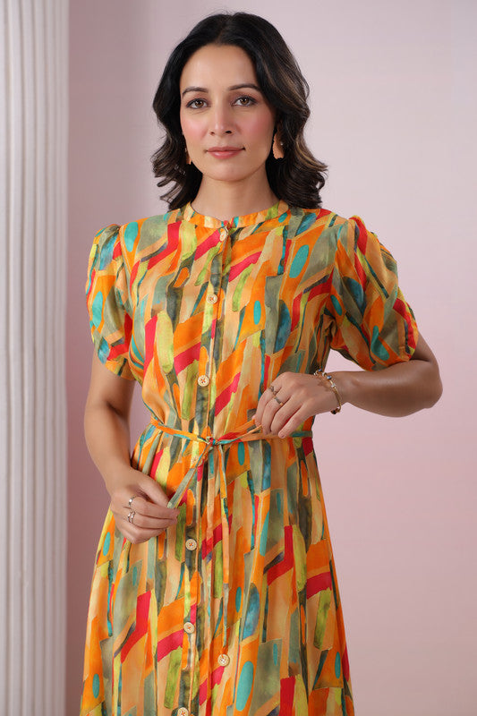 Abstract Bloom Button Dress