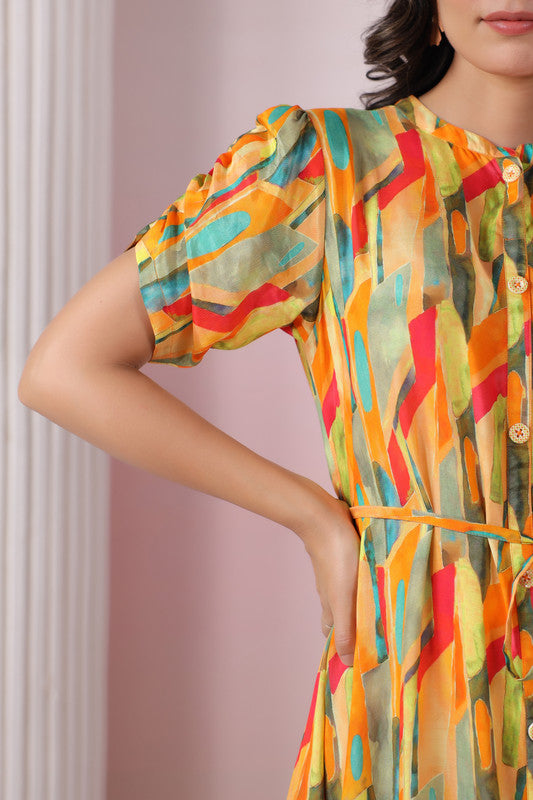 Abstract Bloom Button Dress