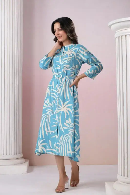 Blue Lagoon Breeze Belted Russian Silk Dress