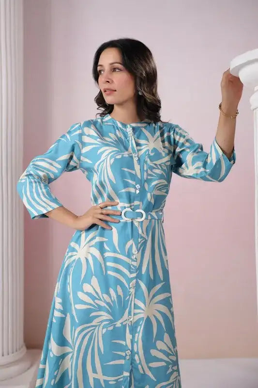 Blue Lagoon Breeze Belted Russian Silk Dress