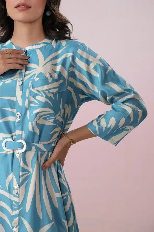 Blue Lagoon Breeze Belted Russian Silk Dress