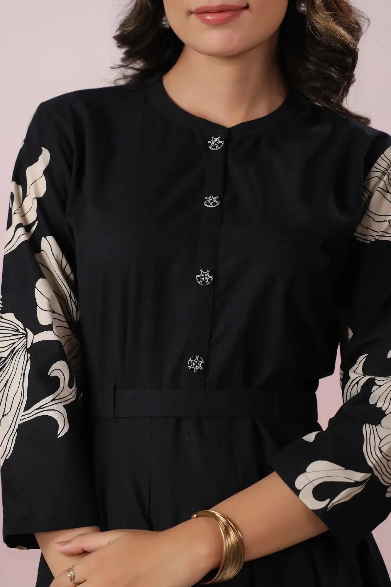 Blooming Lattice Russian Silk Black Dress