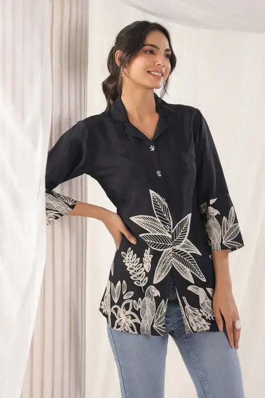 Midnight Tropics Russian Silk Top