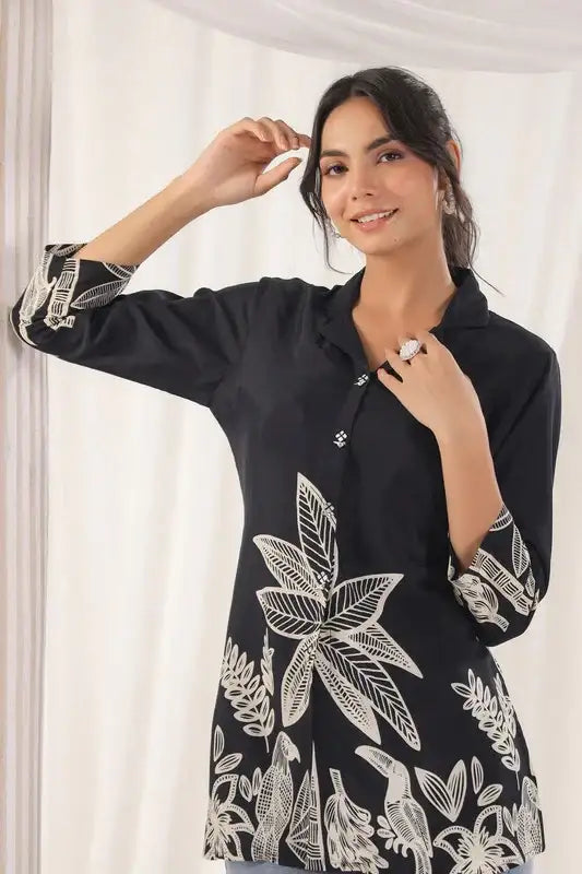 Midnight Tropics Russian Silk Top