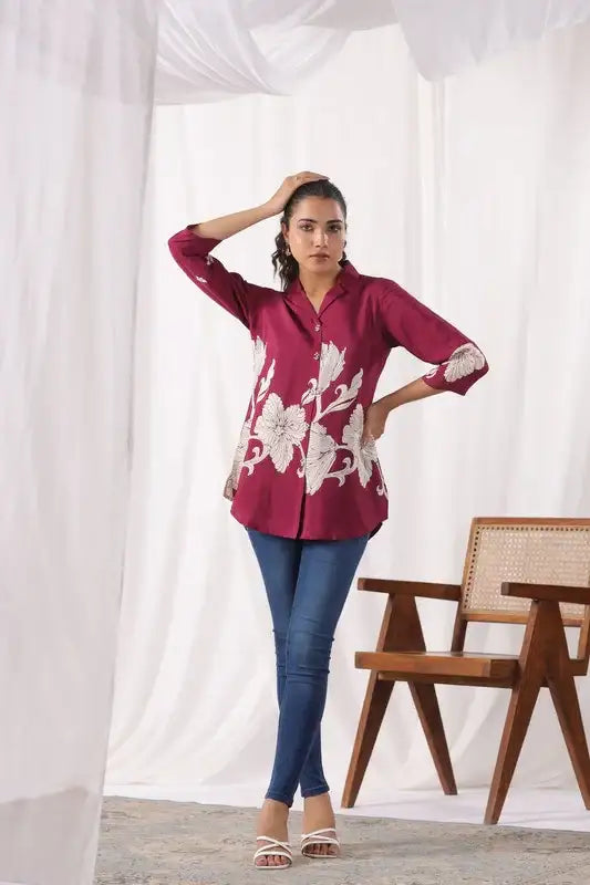 Island Reverie Plum Russain Silk Top