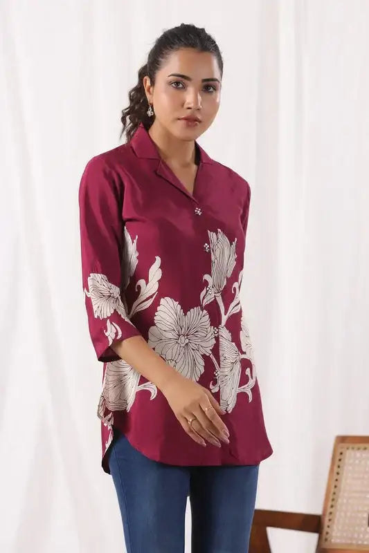 Island Reverie Plum Russain Silk Top