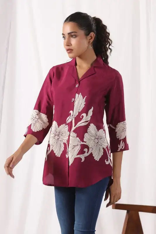 Island Reverie Plum Russain Silk Top