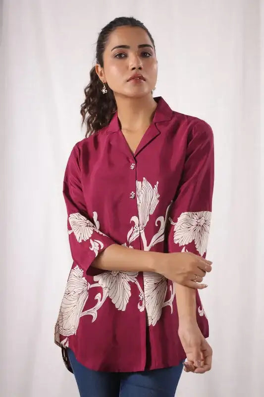 Island Reverie Plum Russain Silk Top