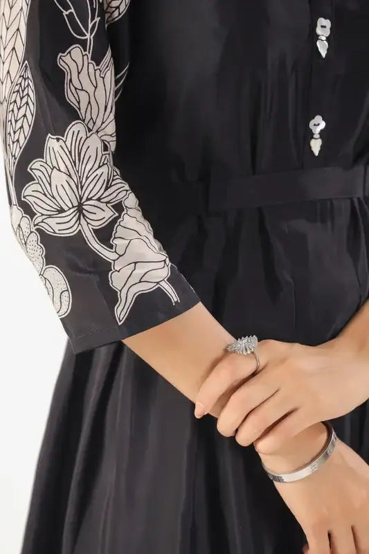 Noir Petal Grace Russian Silk Dress