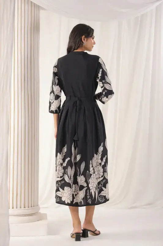 Noir Petal Grace Russian Silk Dress