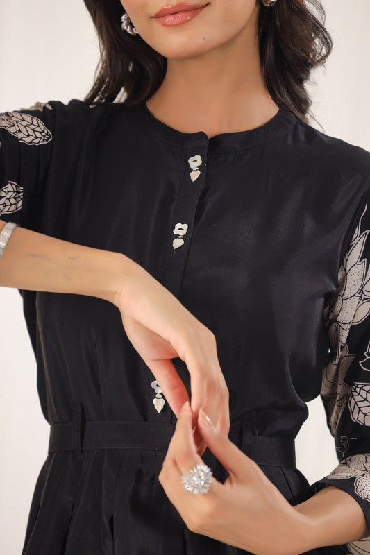 Noir Petal Grace Russian Silk Dress