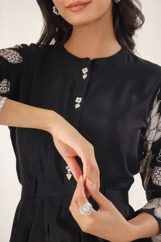 Noir Petal Grace Russian Silk Dress