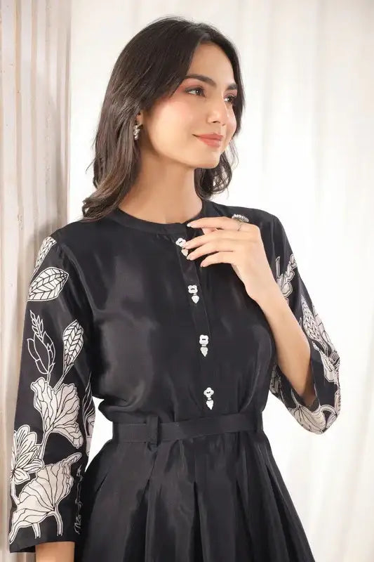 Noir Petal Grace Russian Silk Dress