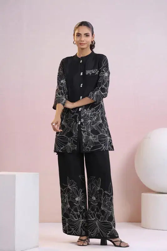 Noir Petal Russian Silk Co-ord Set