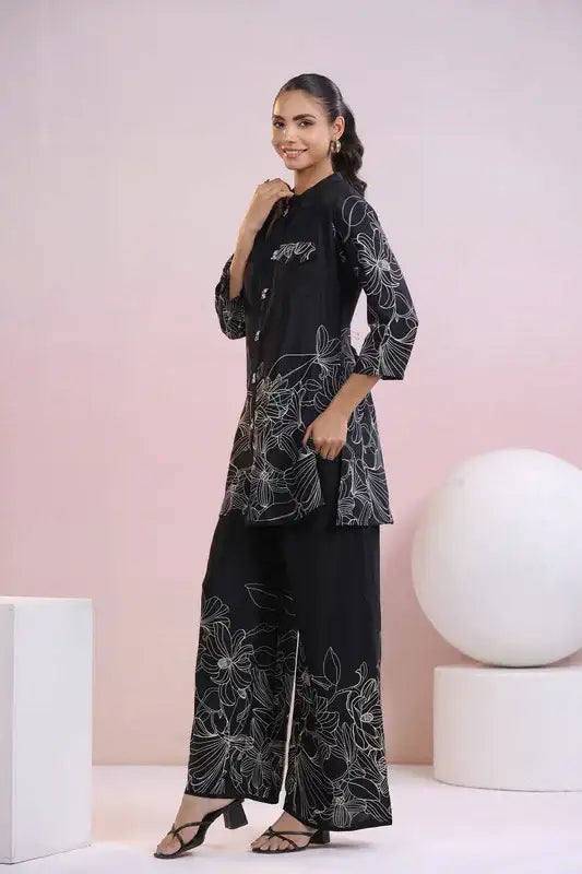 Noir Petal Russian Silk Co-ord Set