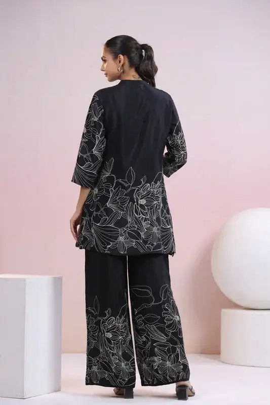 Noir Petal Russian Silk Co-ord Set