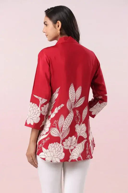 Elegant Maroon Russian Silk Floral Print Top